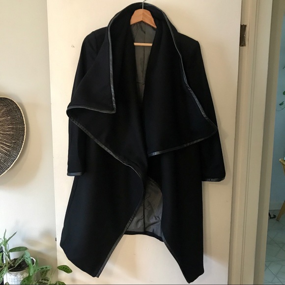 Custom Designed & Tailored Wool / Leather Coat, Size S - Picture 13 of 14